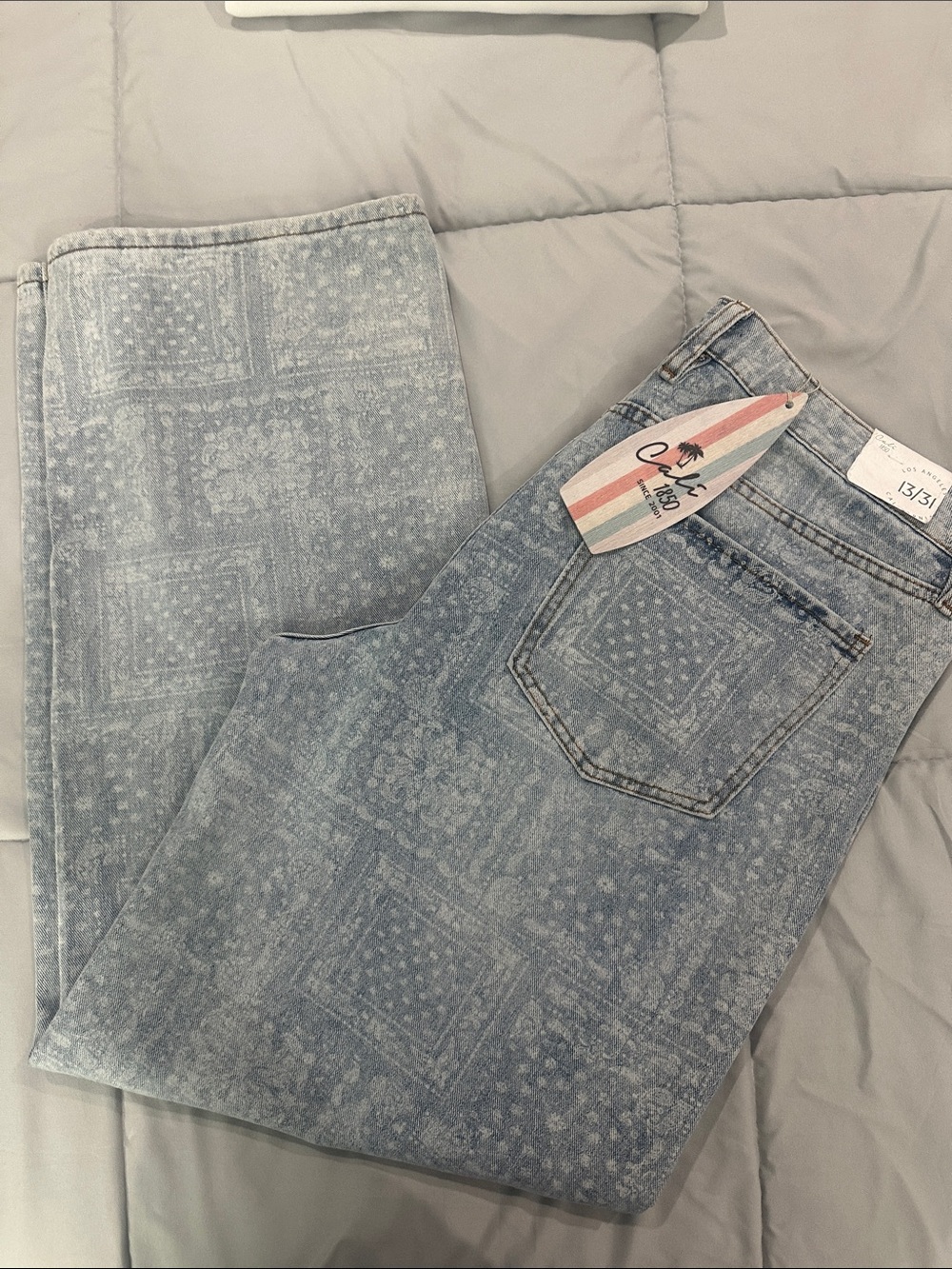 Bandana-Print Light Blue Straight Leg Jeans - Women's